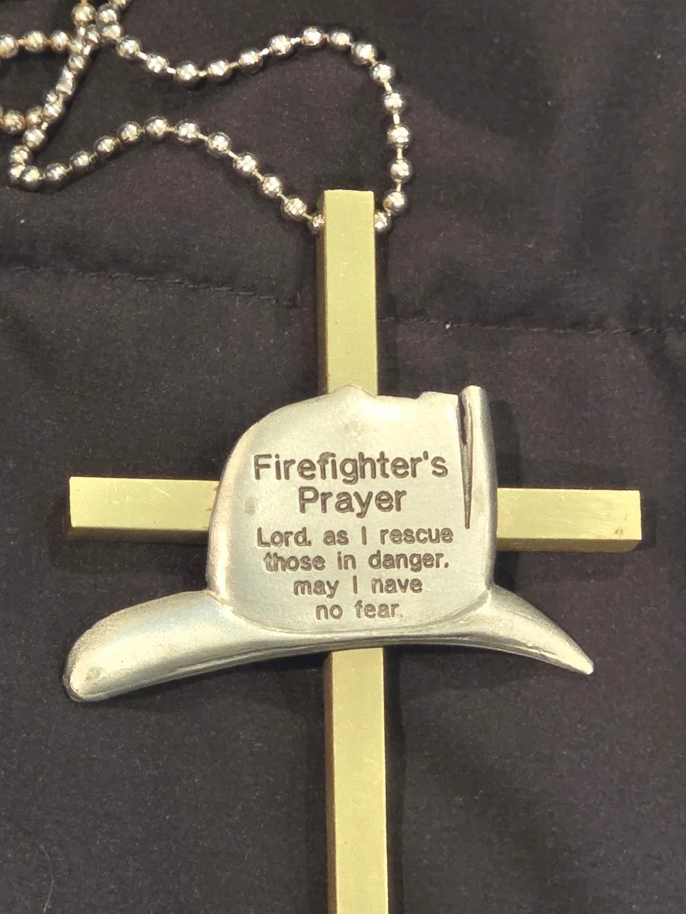Firefighter Prayer Cross Necklace - Gold Tone